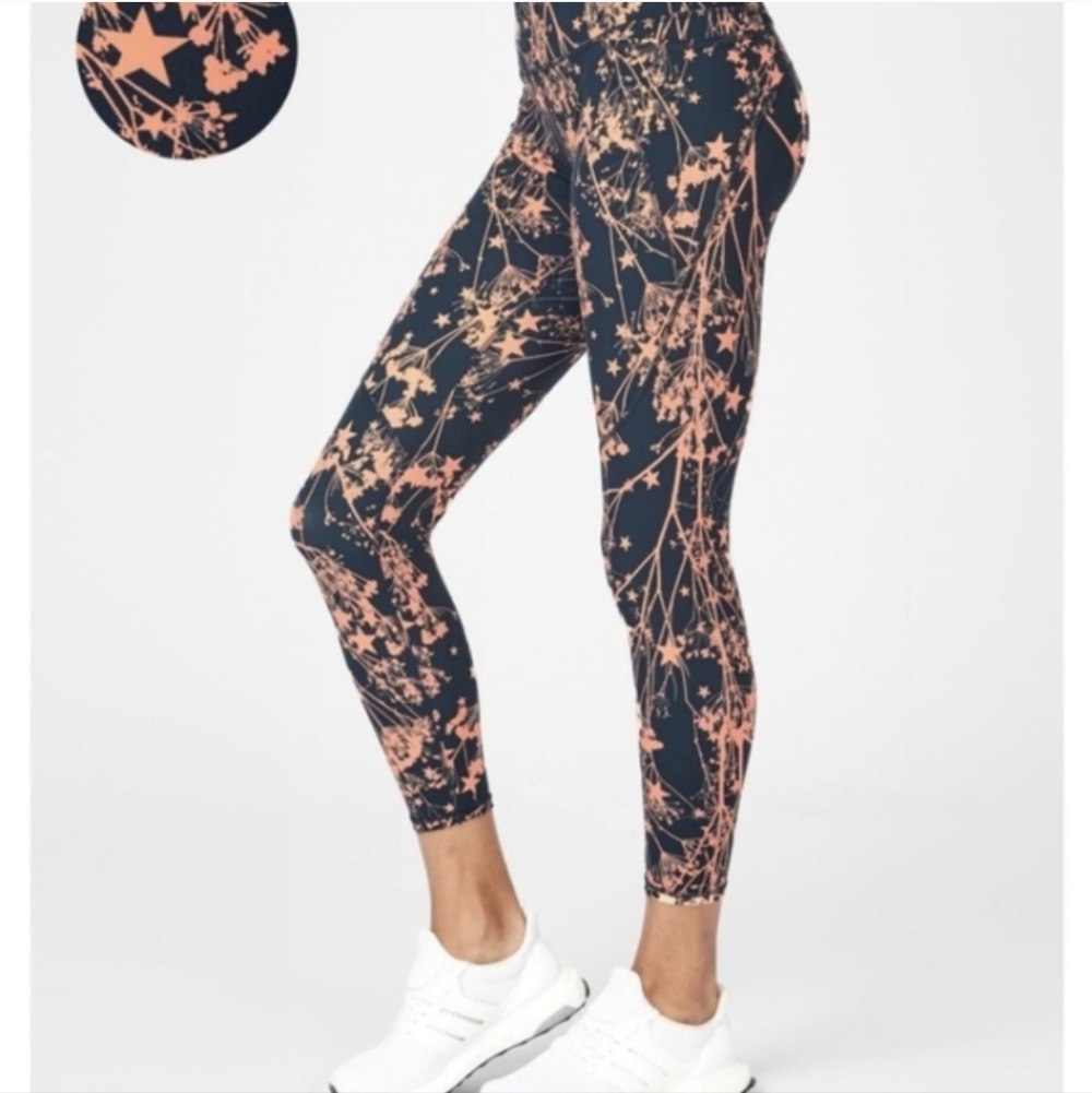 Sweaty Betty Size Medium The Power Crop Leggings Navy Peach Color Pockets